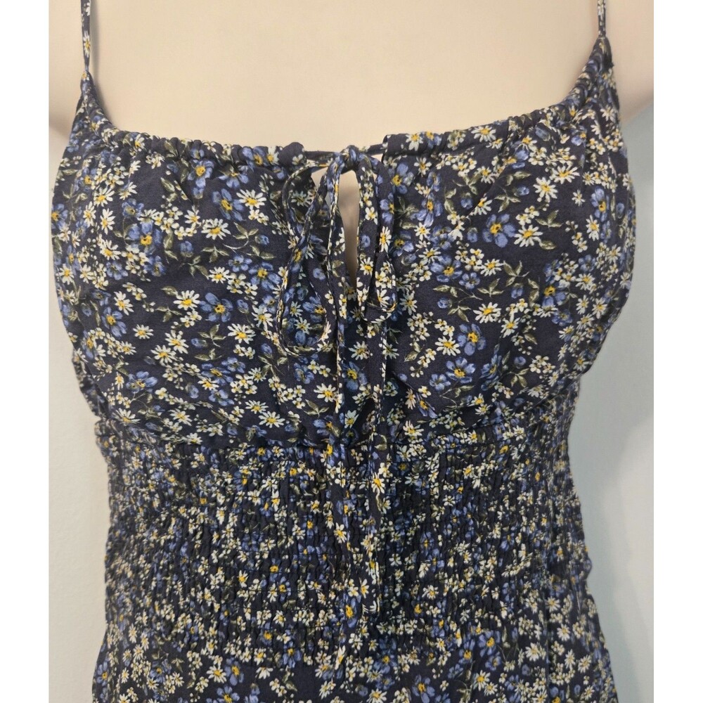 Womens Floral Mini Dress Lrg  Babydoll Fairy Grunge Coquette Tie Puff Front - Picture 4 of 16
